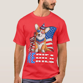 Camiseta Merica Corgi 4 De Julho Americano Flag Corgi D