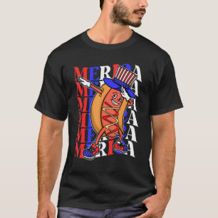 Camiseta Merica Dabbing Hot Dog 4 De Julho Partido Patrioti
