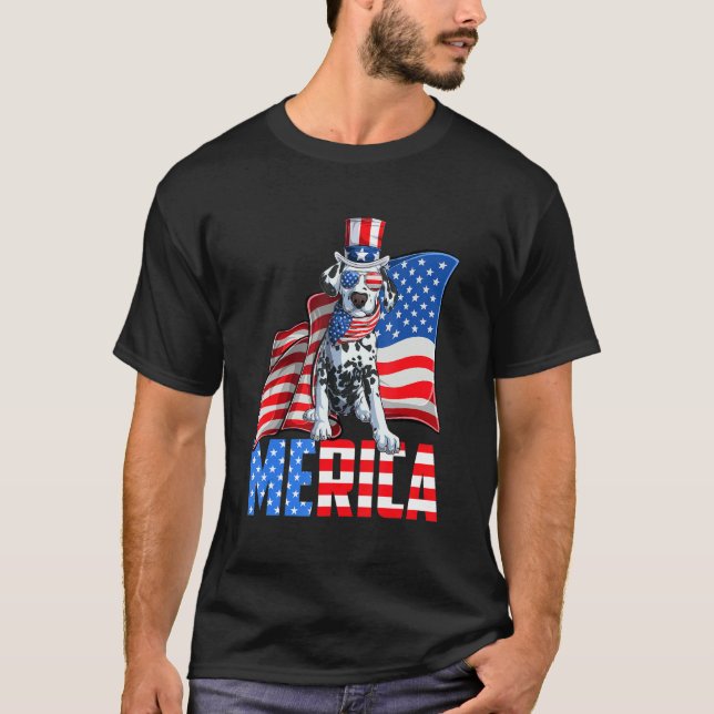 Camiseta Merica Dalmaciana 4 De Julho Americano Flag Dal (Frente)