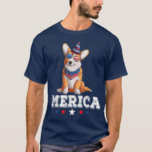 Camiseta Merica Dog 4 de julho EUA Flag Corgi