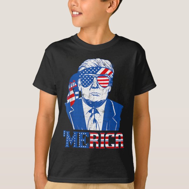 Camiseta Merica Donald Trump - Engraçado Trump 4 De Julho D (Frente)