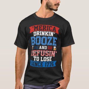 Camiseta 'Merica Drinkin' Booze 1776 USA 4 De Julho Patrio