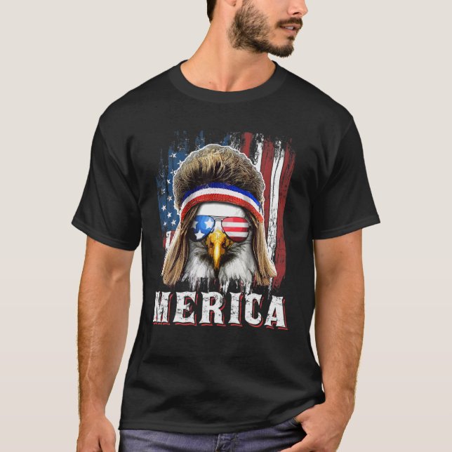 Camiseta Merica Eagle Mullet 4 de julho American Flag Star (Frente)