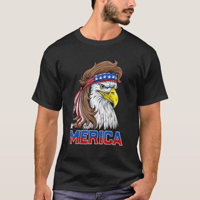 Camiseta Merica Eagle Mullet 4 de julho Homens Mulheres Ame (Frente)