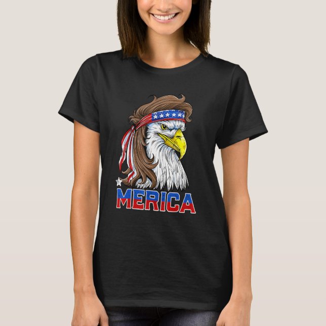Camiseta Merica Eagle Mullet 4 de julho Homens Mulheres Ame (Frente)