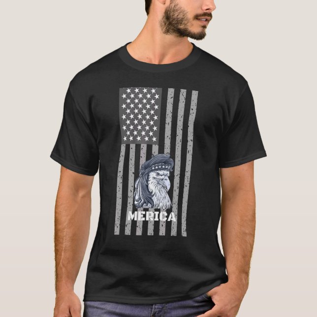 Camiseta Merica Eagle Mullet 4 De Julho Patriota Do Redneck (Frente)