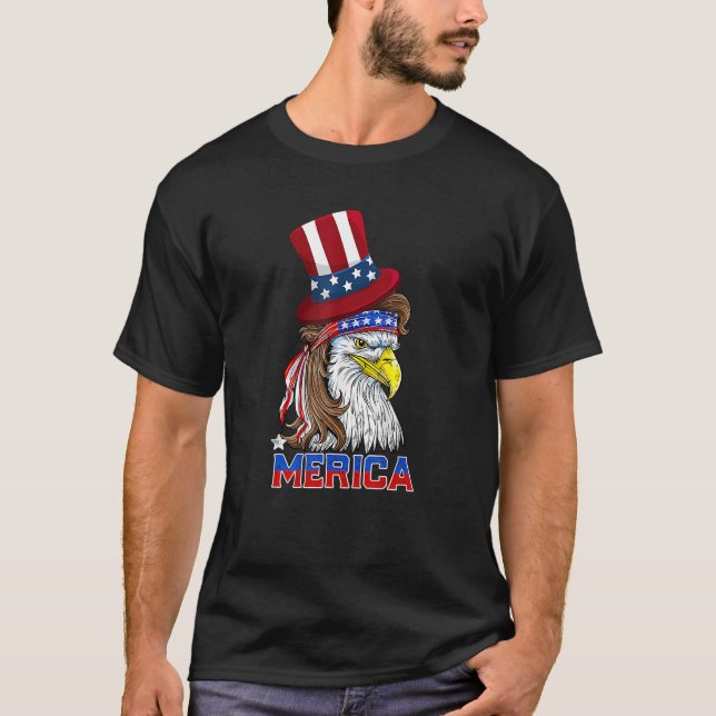 Camiseta Merica Eagle Mullet American Flag Usa Happy 4th Of (Frente)