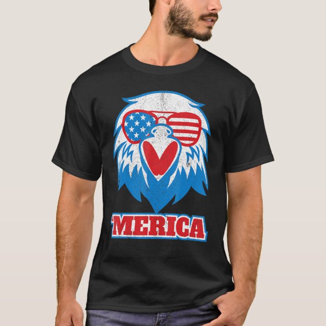 Camiseta Merica Eagle Usa Bandeiras 4 De Julho Bird Lov (Frente)