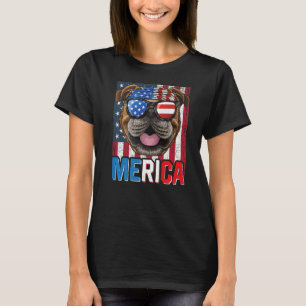 Camiseta Merica English Bulldog Dog 4 De Julho Americano