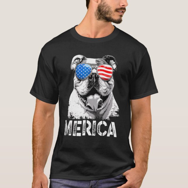 Camiseta Merica English Bulldog Patriotic American Flag (Frente)