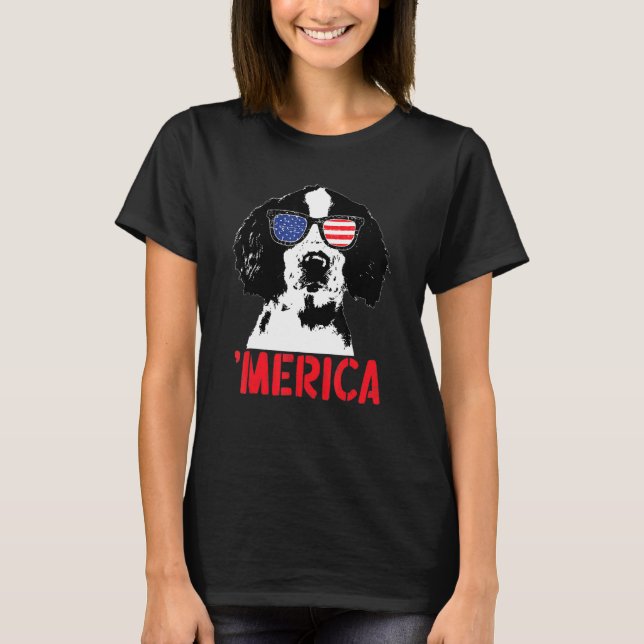 Camiseta Merica Englisth Springer Spaniel American Flag 4º (Frente)