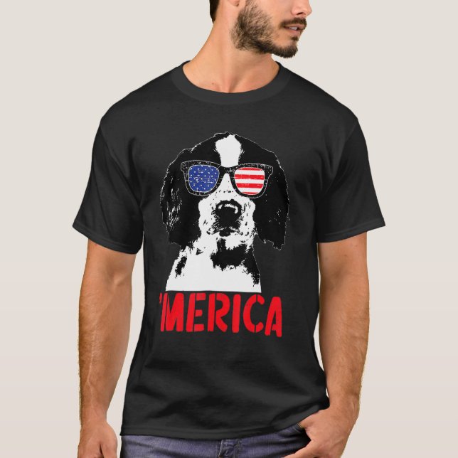 Camiseta Merica Englisth Springer Spaniel American Flag 4º (Frente)