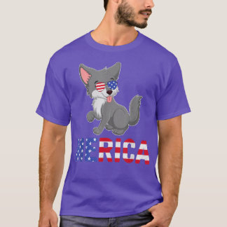 Camiseta Merica EUA Flag Alaskan Malamute Dog Sunglass 4t