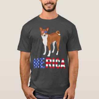 Camiseta Merica EUA Flag Basenji Dog Sunglass Patriótico 4