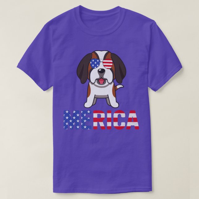 Camiseta Merica EUA Flag Bernard Dog Sunglass Patriótico 4 (Frente do Design)