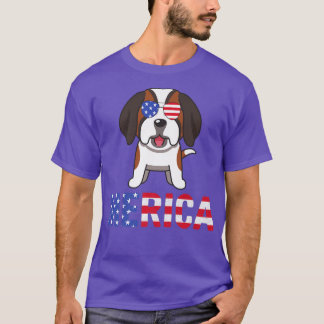 Camiseta Merica EUA Flag Bernard Dog Sunglass Patriótico 4