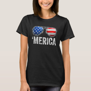 Camiseta Merica Flag Sunglass Patriótico 4 de julho Men