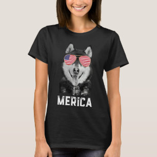 Camiseta Merica Funny Siberian Husky Puppy Dog American Fl