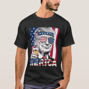 Camiseta Merica Funny Trump Men Cerveja Bebendo