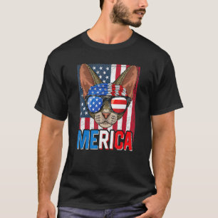 Camiseta Merica Gato Devon Rex 4 De Julho Bandeira American