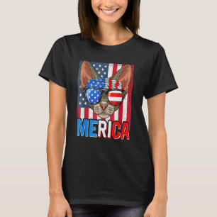 Camiseta Merica Gato Devon Rex Óculos de Sol Bandeira EUA 4