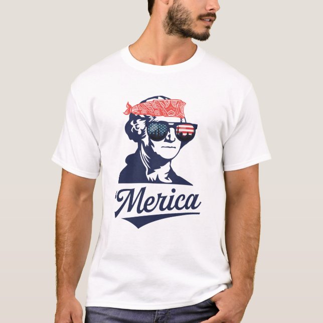 Camiseta Merica George Washington Engraçado Patriótico (Frente)