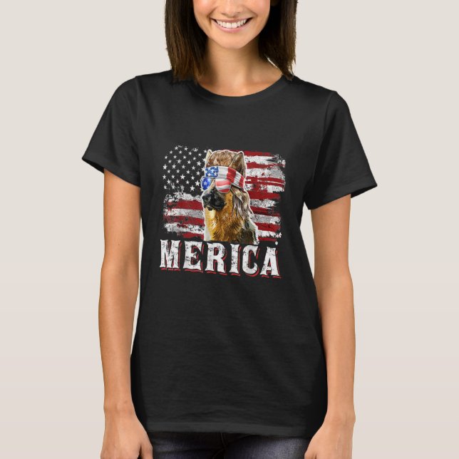 Camiseta Merica German shepherd Dog Mullet 4 De Julho Dos E (Frente)