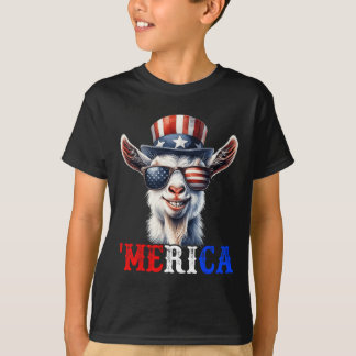 Camiseta Merica Goat Patriótico 4 De Julho Crianças Engraça