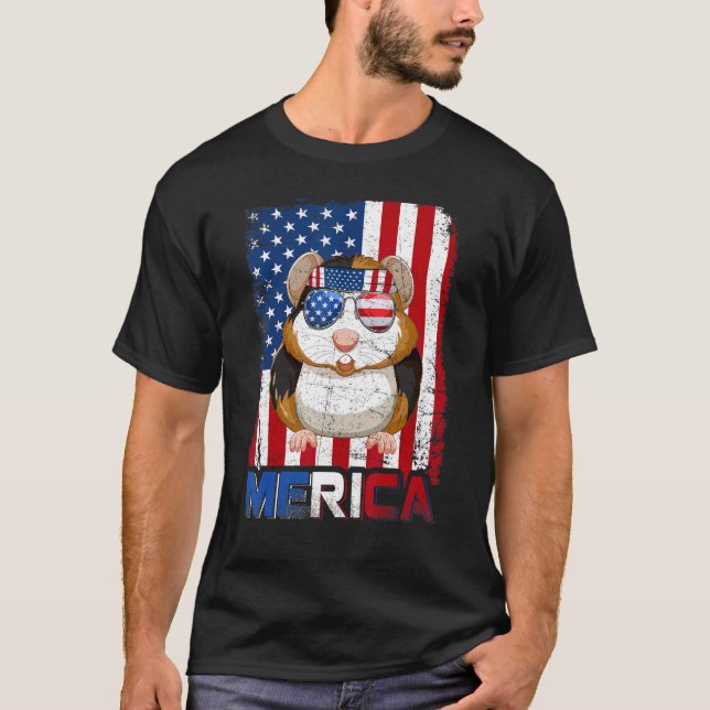 Camiseta Merica Guiné Pig American Flag Patriótico 4º (Frente)