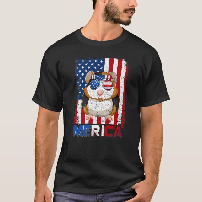 Camiseta Merica Guiné Pig American Flag Patriótico 4º De J (Frente)