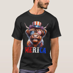 Camiseta Merica Highland Cattle Patriótico 4 de julho Engra