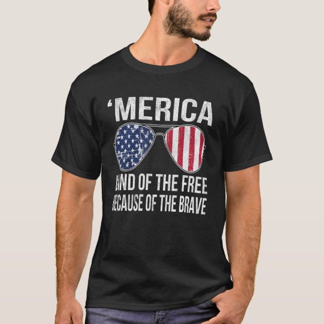 Camiseta Merica Land of the Free por causa do bravo Patri (Frente)