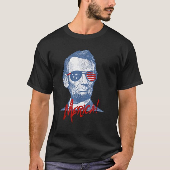 Camiseta Merica Lincoln 4 de julho Veteranos ou Memorial Da (Frente)