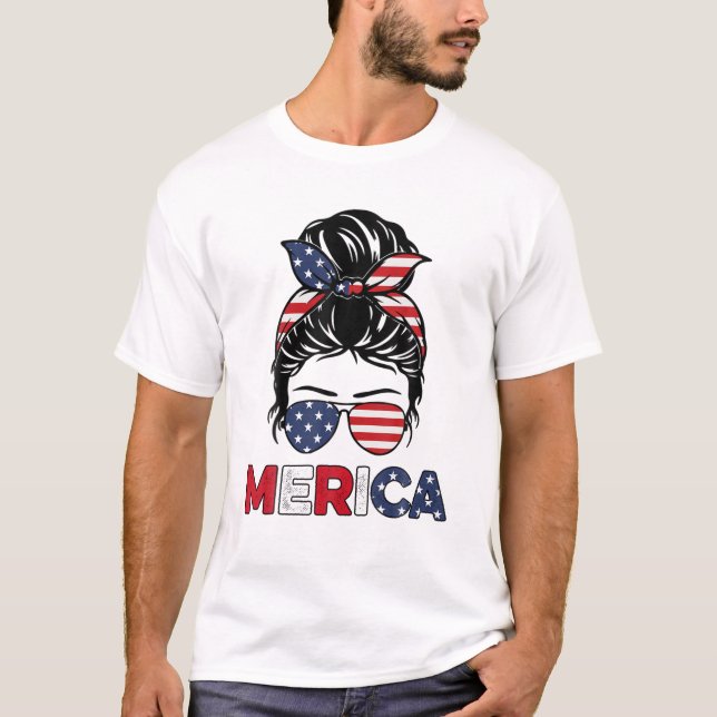Camiseta Merica Mãe Rapariga Americana Bandeira Mensageira  (Frente)