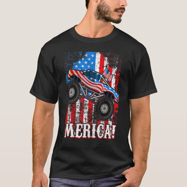 Camiseta Merica Monster Truck American Flag 4 julho (Frente)