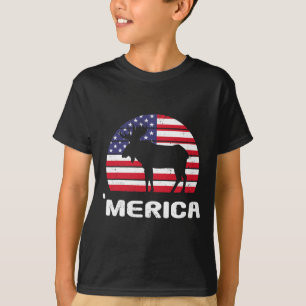 Camiseta Merica Moose American Flag Usa Patriótica Independ