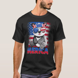 Camiseta Merica Panda Bear Com Bandeira Dos Eua 4º De Ju