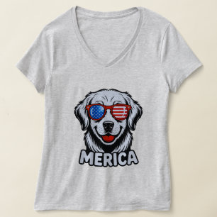 Camiseta Merica Patiotic Dog vidros EUA Bandeira Americana 