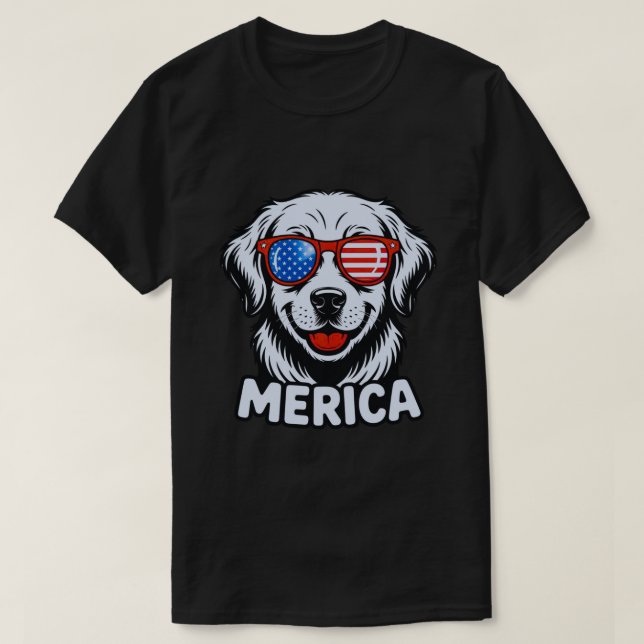 Camiseta Merica Patiotic Dog vidros EUA Bandeira Americana  (Frente do Design)