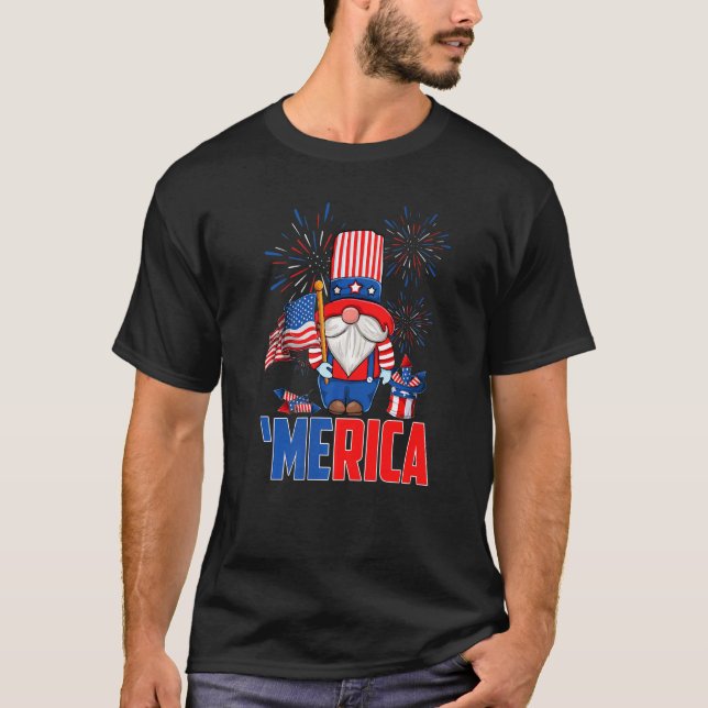 Camiseta Merica Patriotic Gnomo American Flag Feliz 4º De (Frente)