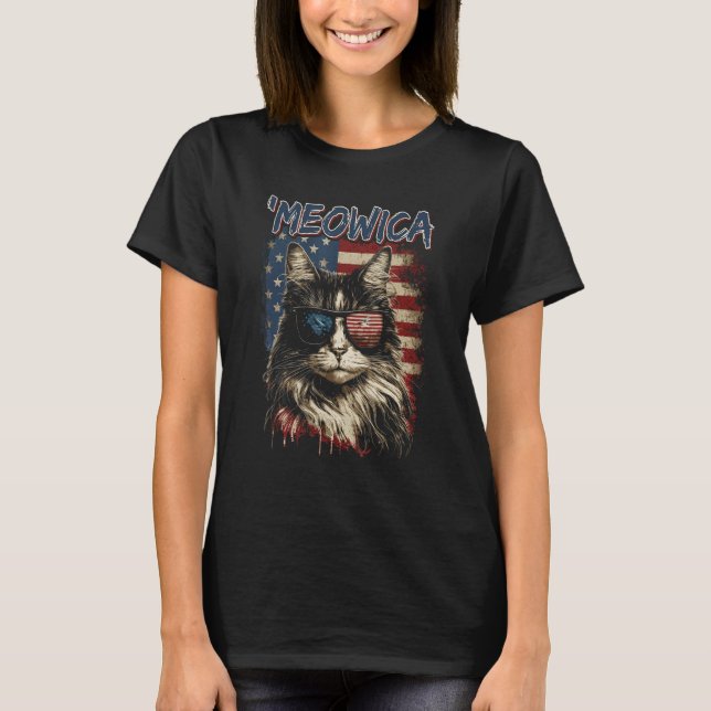 Camiseta Merica Patriotic Maine Coon Cat Meowica 4th of Jul (Frente)