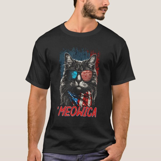 Camiseta Merica Patriotic Maine Coon Cat Meowica 4th of Jul (Frente)