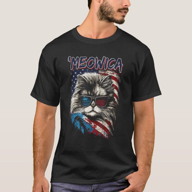 Camiseta Merica Patriotic Persian Cat Meowica 4th of July C (Frente)