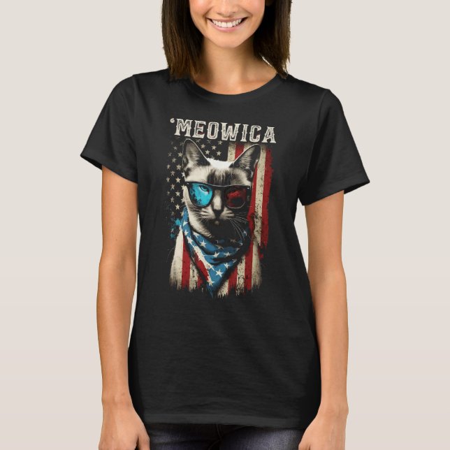 Camiseta Merica Patriotic Siamese Cat Meowica 4th of July C (Frente)