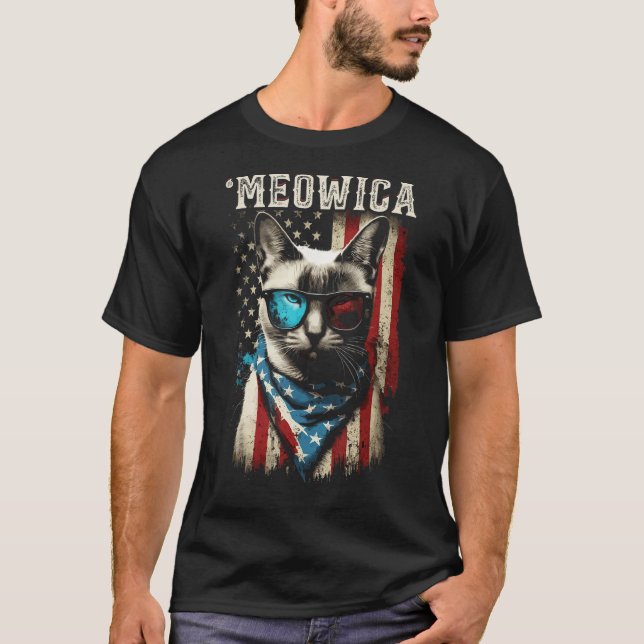 Camiseta Merica Patriotic Siamese Cat Meowica 4th of July C (Frente)