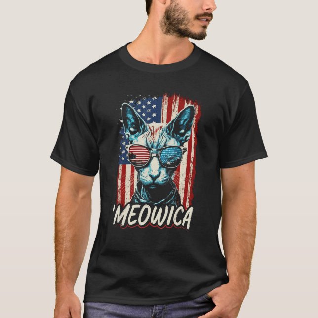Camiseta Merica Patriotic Sphynx Cat Meowica 4th of July Ca (Frente)