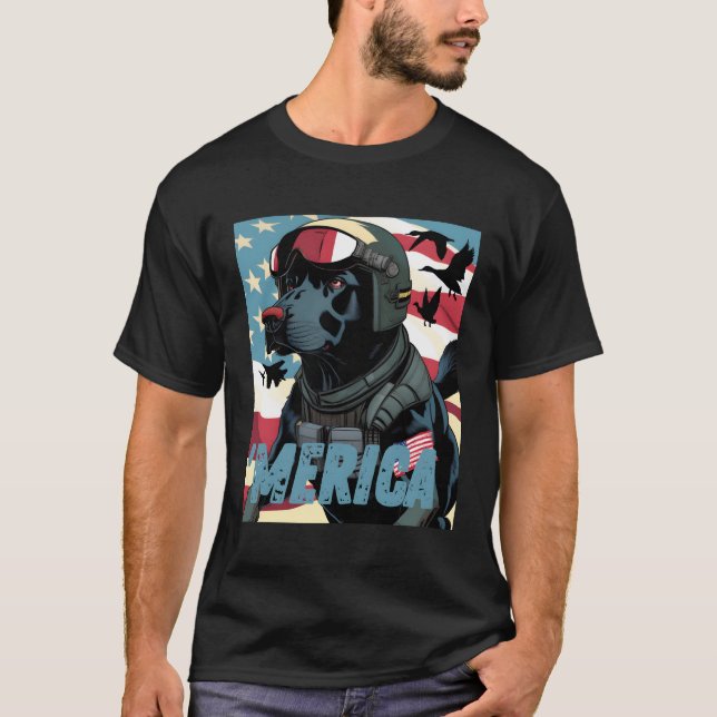 Camiseta Merica Patriótica Black Labrador 4 De Julho Pato H (Frente)