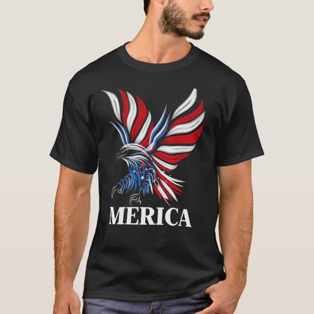 Camiseta Merica Patriótica USA Águia da Liberdade 4 de julh (Frente)