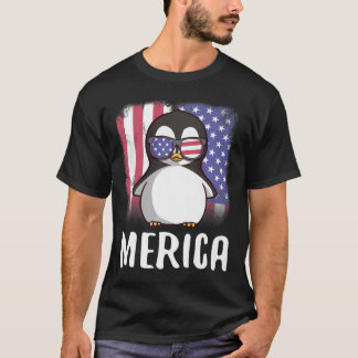 Camiseta Merica Penguin EUA Bandeira Americana 4º de julho 