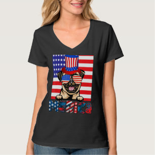 Camiseta Merica Pug Dog 4 De Julho Bandeira Americana
